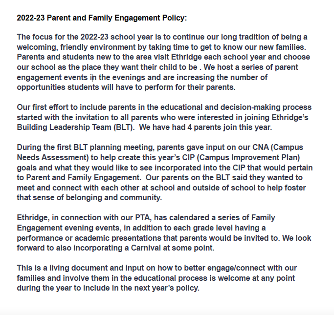 Parent and Family Engagement Policy